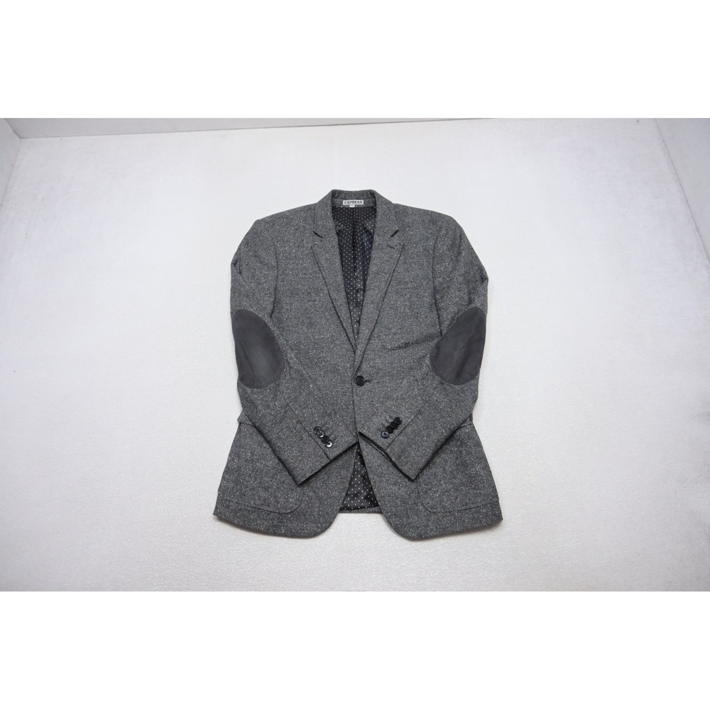 Express Blazer Men 36S Grey Textured Elbow Patches Two Button Excellent